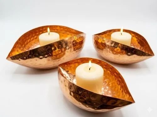 Hammered Copper Boat Candle Holder Set
