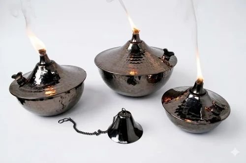 Hammered Copper Bowl Oil Torch Set