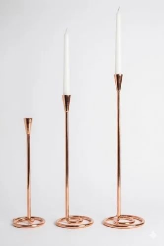 Rose Golden Taper Candle Stand Set