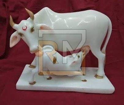 Marble Cow Calf Statue