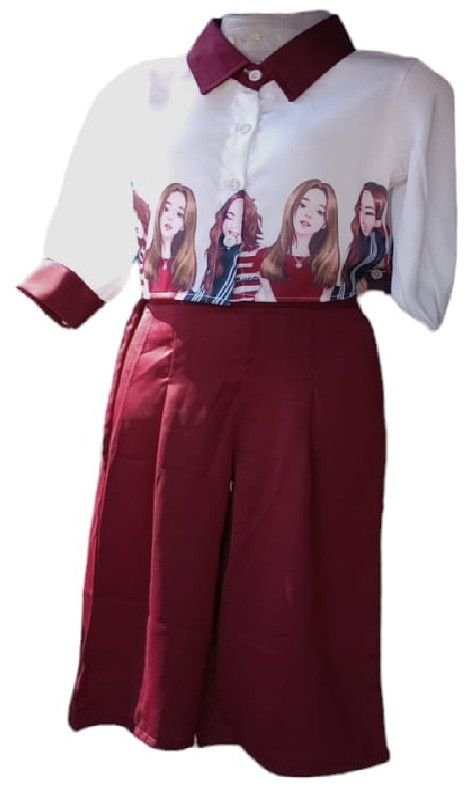 Girls Stylish Red Satin Blend Co-Ord Set