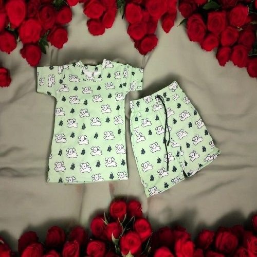 Kids Comfortable Hosiery Cotton Green Printed Co-ord Set
