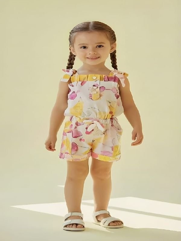 Kids Girls Floral Printed Cotton Jumpsuit