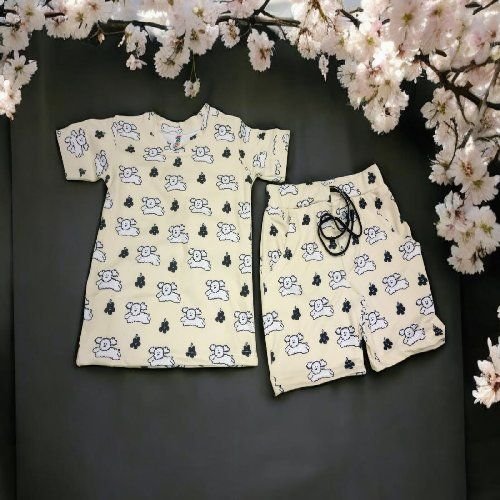Kids Hosiery Cotton Cream Printed Co-ord Set