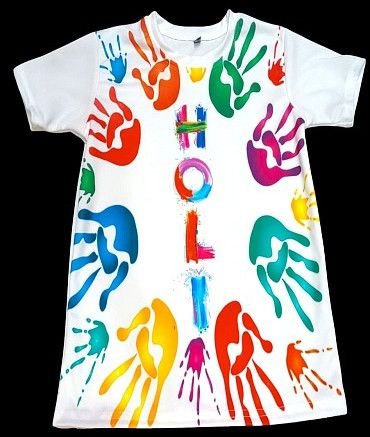 Kids White Lycra Holi Printed T-Shirt