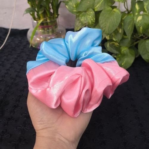 Blue &AMP; Pink Satin Hair Scrunchies