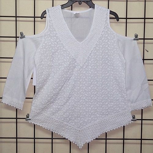 Fashionable Ladies White Poly Cotton Embroidered Top