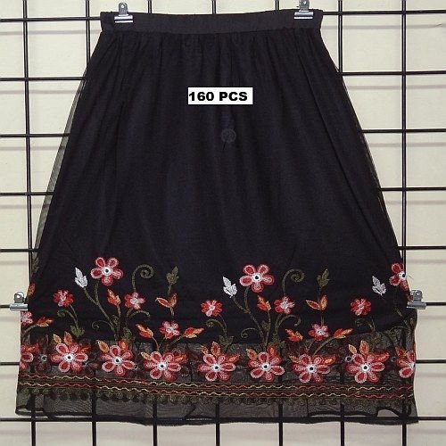 Ladies Black Polyester Embroidered Skirt