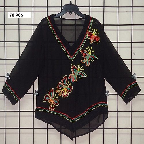 Ladies Black Polyester Georgette Embroidered Top