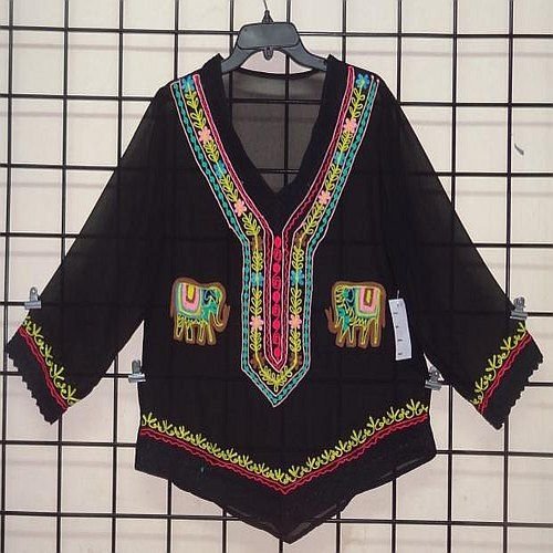Ladies Comfortable Black Polyester Georgette Embroidered Top