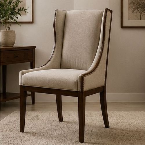 Wingback Upholstered Wooden Dining Chair