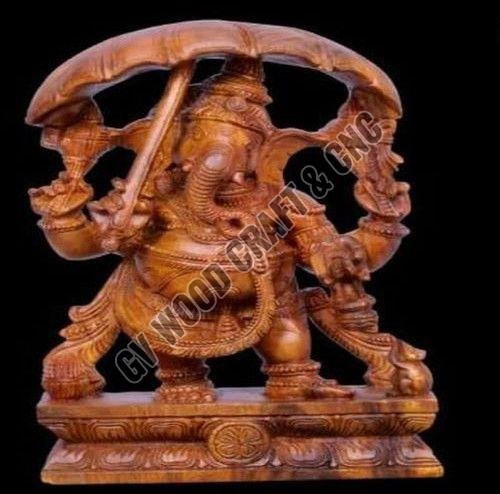 Wooden Umbrella Ganesha Idol