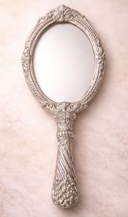 Hand Held Silver Mirror Frame