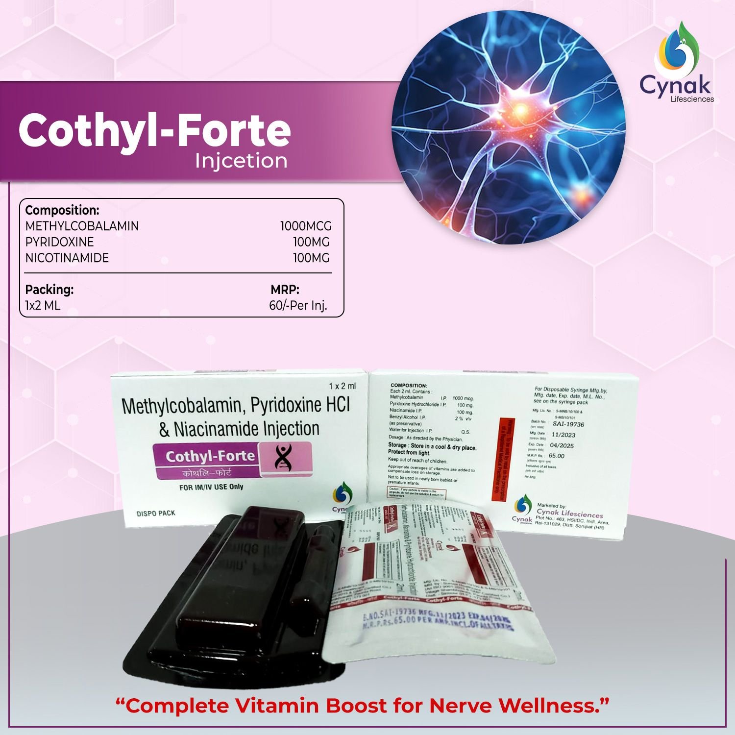 Cothyl Forte Methylcobalamin Pyridoxine HCL Nicotinamide Injections