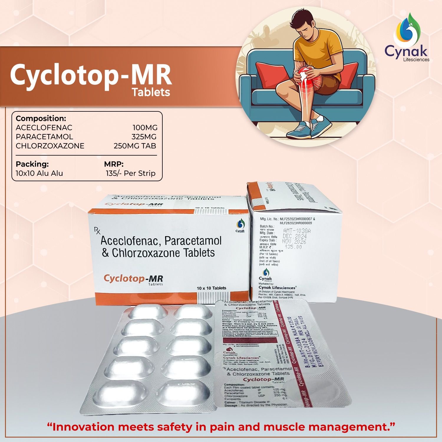 Cyclotop MR Aceclofenac Paracetamol Chlorzoxazone Tablets