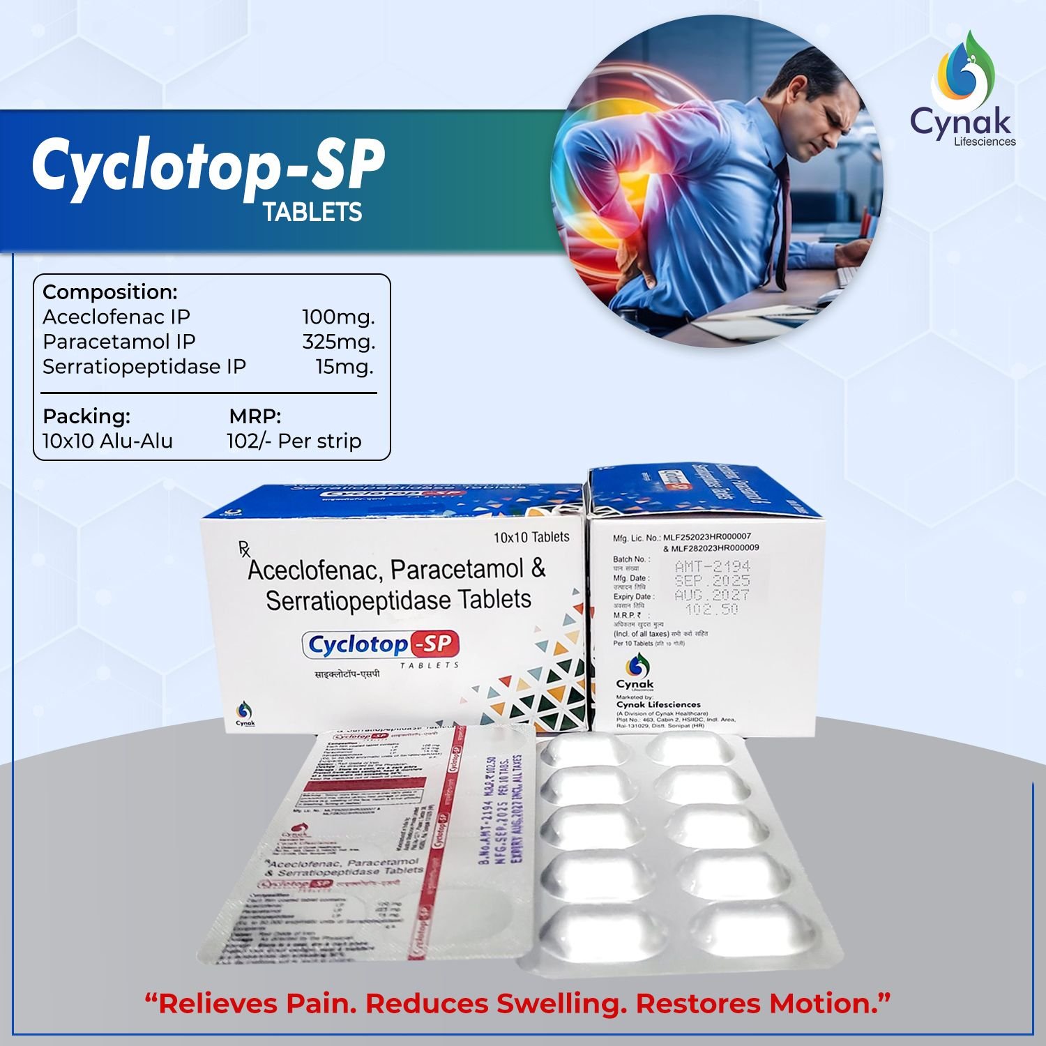 Cyclotop SP Aceclofenac Paracetamol Serratiopeptidase Tablets
