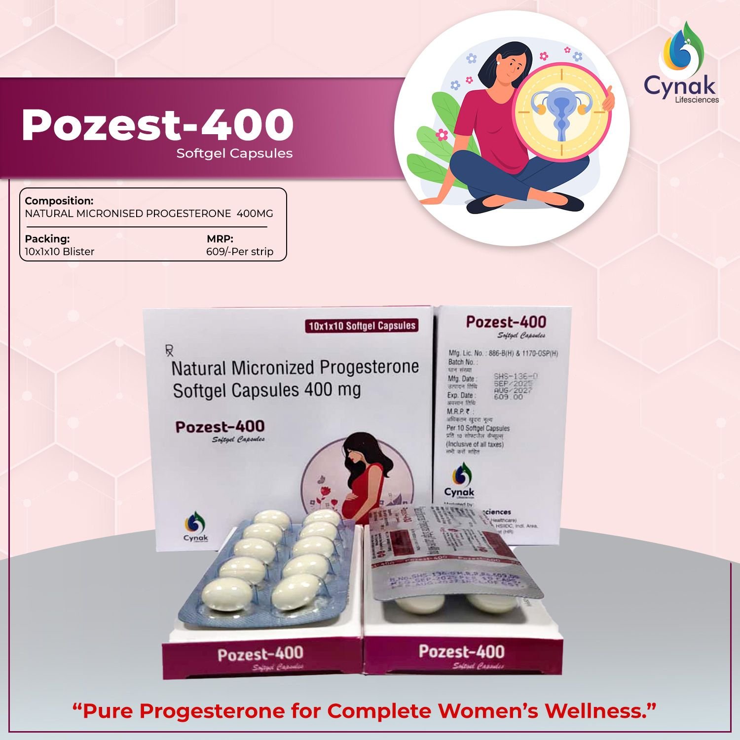 Pozest 400mg Natural Micronised Progesterone Softgel Capsules