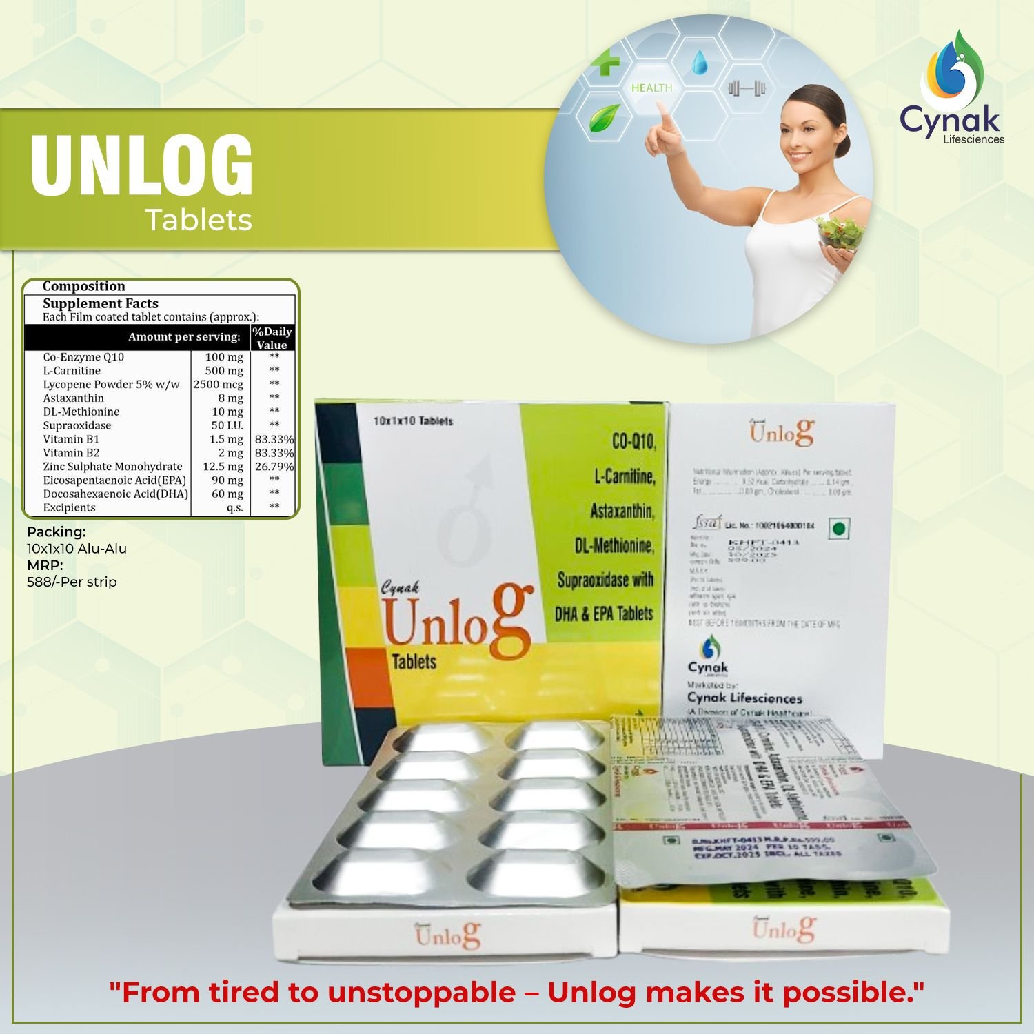 Unlog CO-Q10 L Carnithine Astaxanthin Dl Methionine Supraoxidase DHA EPA Tablets