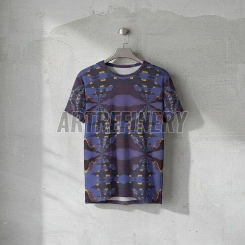 Mens Blue Yellow Kaleidoscopic Cotton T-shirt