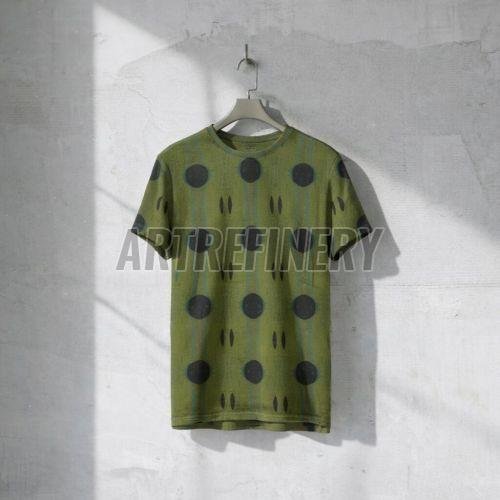 Mens Olive Green Black Abstract DOT Cotton T Shirt