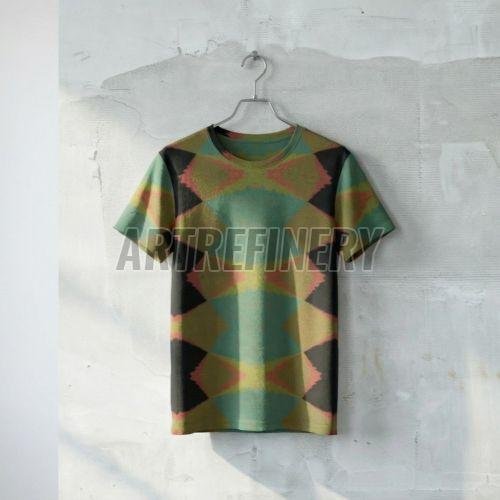Mens Olive Green Dusty Teal Geometric Diamond Cotton  T Shirt