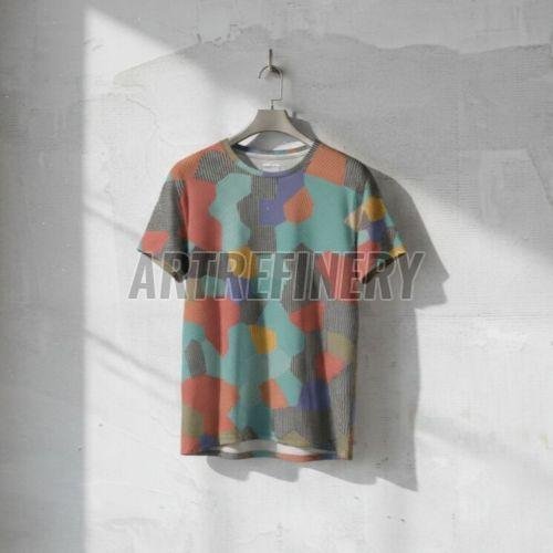 Mens Teal Coral Geometric Tessellation Cotton T Shirt