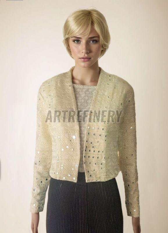 Shot White Embroidered Mirror Work Jacket