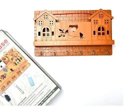 6 Hooks Plastic Wooden Home Key Holder