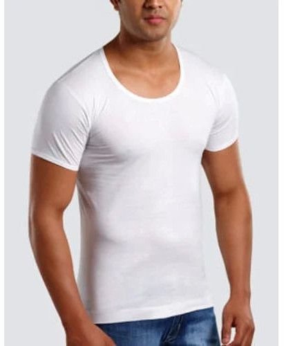Men Half Sleeve White Cotton Vest
