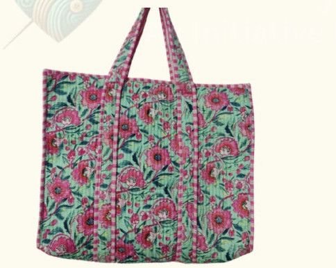 Floral Quilted Zip Tote Bag