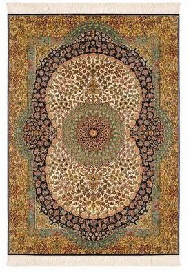 Kashan Cream Silk on Silk Kashmir Silk Carpet