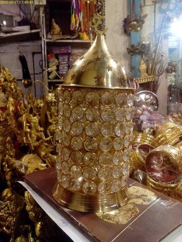 Round Pooja Brass Crystal Diya Lamp