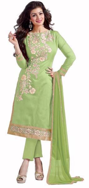 Green Embroidered Chanderi Churidar Suit 01