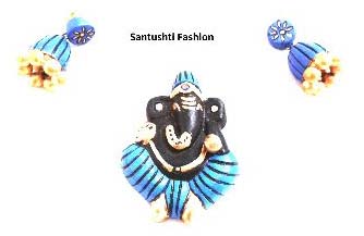 Blue Ganesha Terracotta Pendant Set