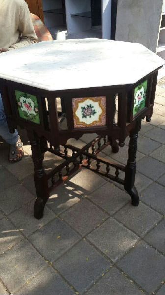 Marble Top Floral Tile Octagon Table