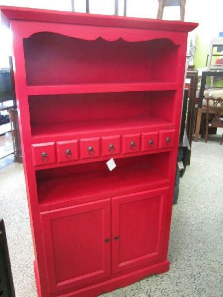 Red Multi Drawer Open Shelf Cabinet