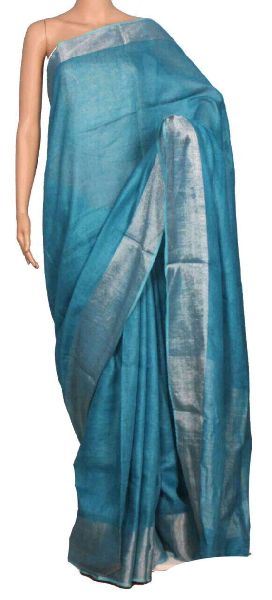 Linen Saree With Silver Zari Border 15