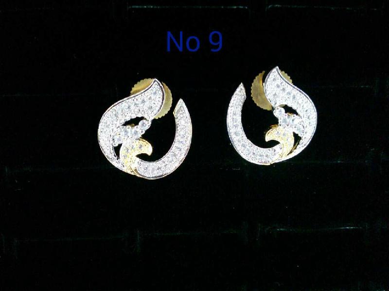 Brass American Diamond Ear Studs (No. 9)