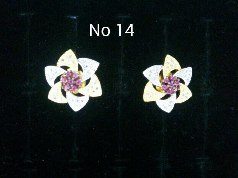 Brass American Diamond Ear Studs (No. 14)