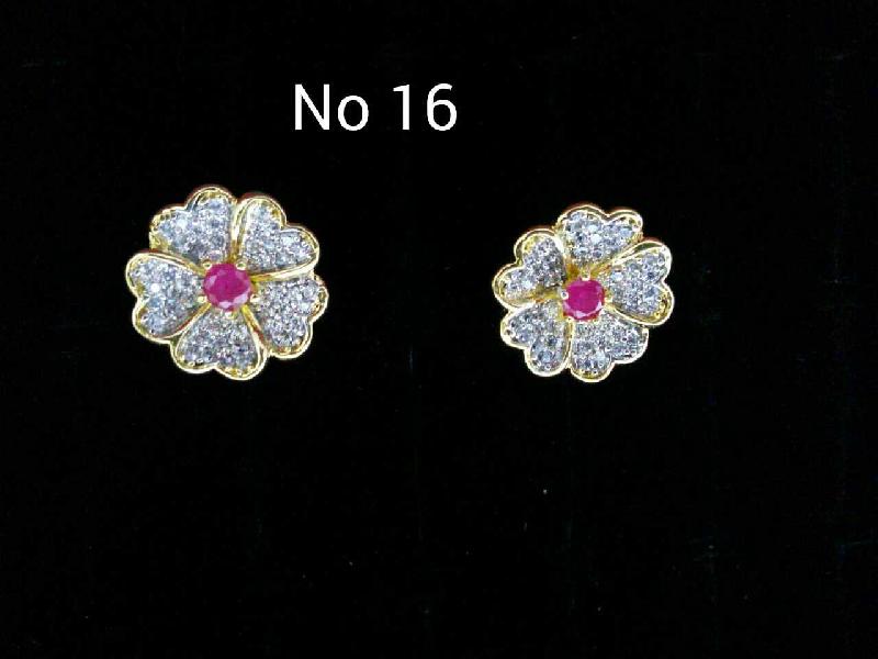 Brass American Diamond Ear Studs (No. 16)