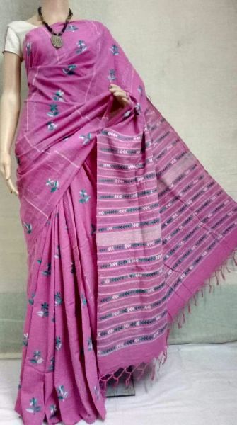 Buy PinkLoom Women's Silk Katha Stich Saree Black with Unstitched Blouse  online