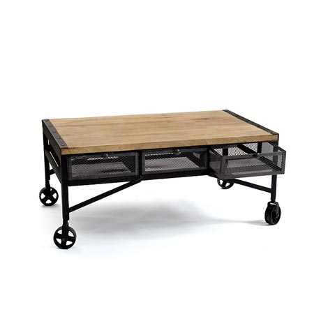 Industrial Coffee Table with Trolly