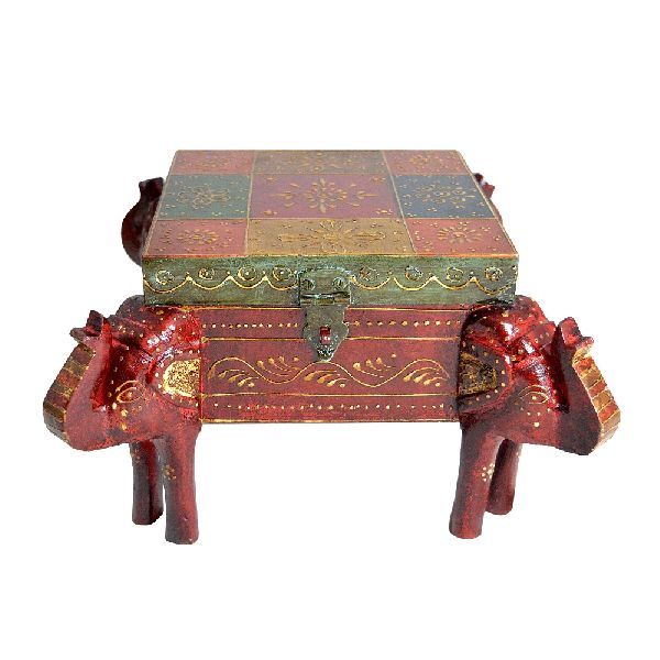 Wooden Multicolor Handcrafted Elephant Shaped Dry Fruit Box 04