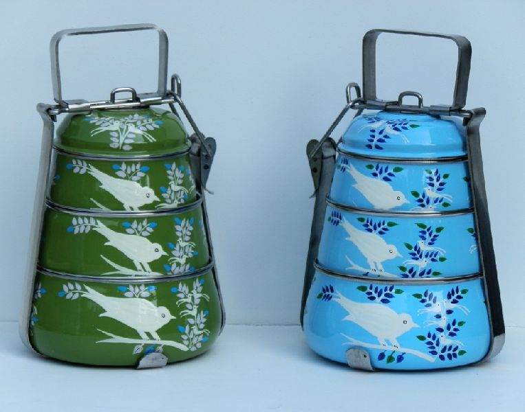 Enamel Hand Painted 3 Tier Tiffin Box  01