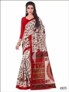 003 Red & White Bhagalpuri Saree
