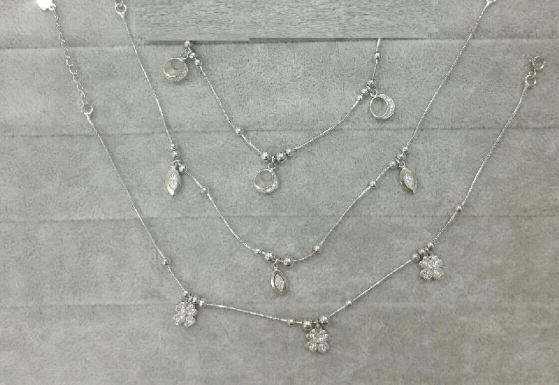 Silver Ladies CZ Anklet 01