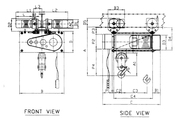 Electric Wire Rope Hoist Guide >> Dimensional : Electric Rope Hoist G.A. Drawing