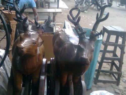 Carved Wooden Deer Statue