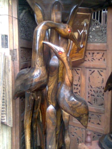 Carved Wooden Heron Statue