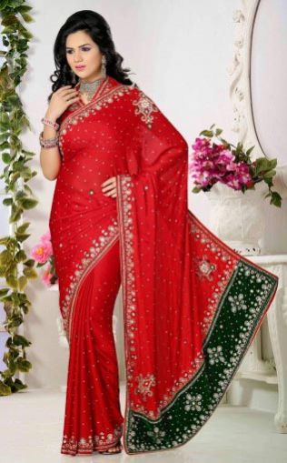 Satin Red Traditional Wear Saree